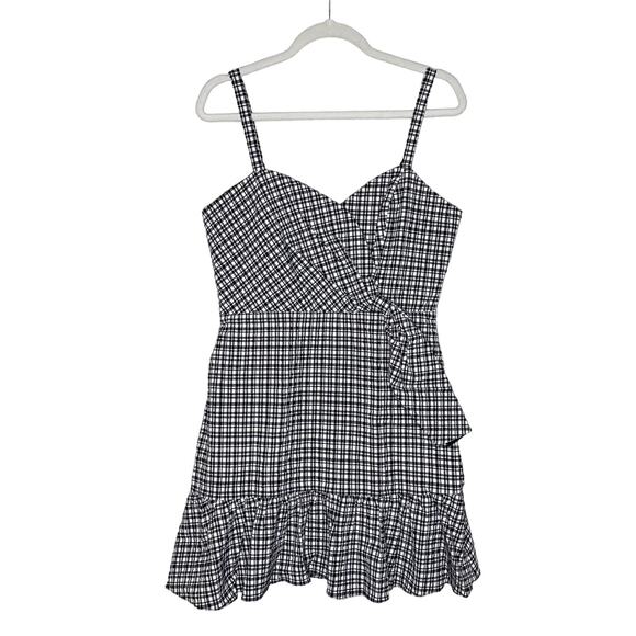 Parker Gingham Plaid Smocked Fit & Flare Mini Cocktail Dress Black White Medium - Picture 1 of 15